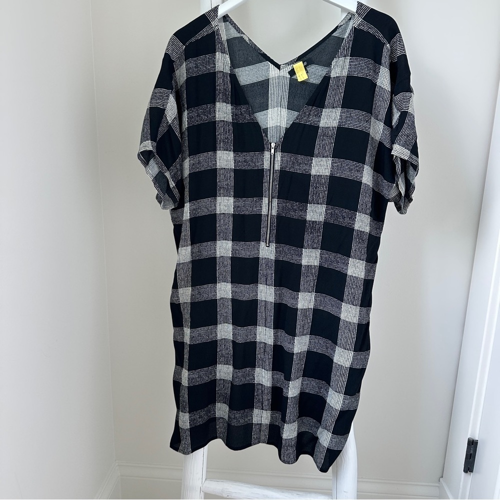 Madewell Black and White Buffalo Check Front Zippered Patterned Dress Size Large
